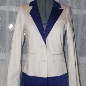 Annie Griffin Beige & Navy Cotton Paxton Blazer Jacket Sz S NWT $249